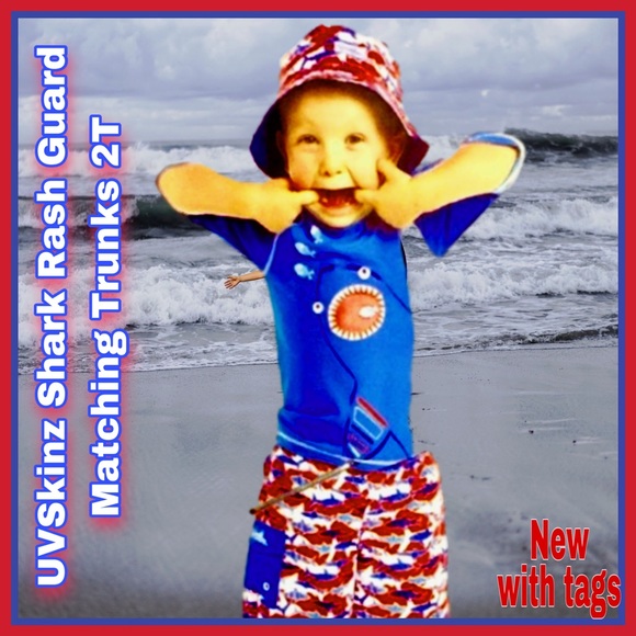 UVSkinz Shark Rash Guard Matching Trunks 2T - Picture 1 of 16